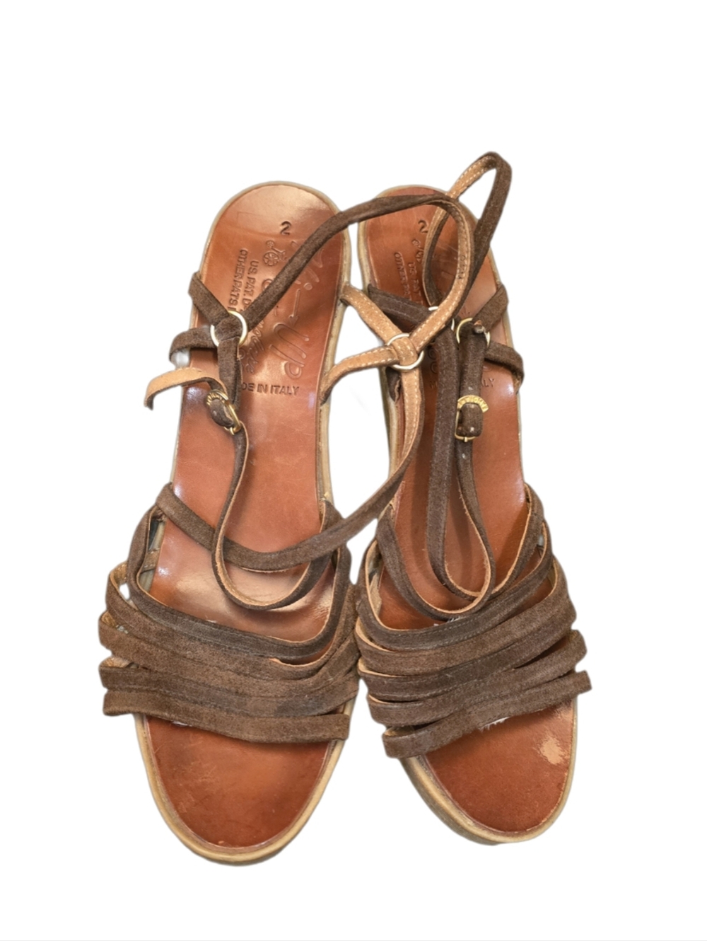 True Vintage High-UP 70s Brown Suede Strappy Women's Sandals Sz 8.5-9